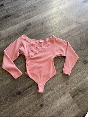 Free People Dusty Rose Ribbed Bodysuit